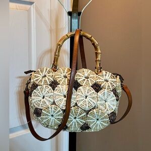 Patricia Nash Woven Bamboo Handle Satchel – Rosette Straw | NWT | Rare